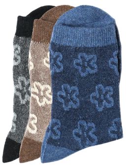 NEXT2SKIN - Women'S Woollen Winter Ankle Socks with Flower Motif-Multi-Color (Pack Of 3)