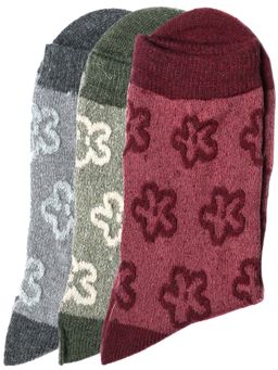 NEXT2SKIN - Women'S Woollen Winter Ankle Socks with Flower Motif-Multi-Color (Pack Of 3)