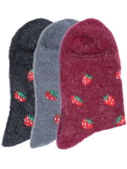NEXT2SKIN - Women'S Woollen Winter Ankle Socks with Strawberry Motif-Multi-Color (Pack Of 3)