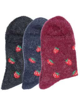 NEXT2SKIN - Women'S Woollen Winter Ankle Socks with Strawberry Motif-Multi-Color (Pack Of 3)