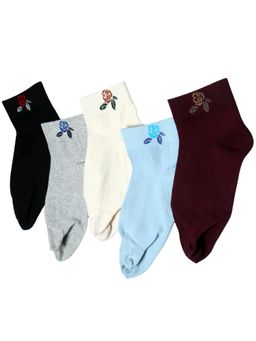 NEXT2SKIN - Women's Cotton Ankle Rose Pattern Thumb Socks -Multi-Color (Pack of 5)