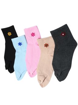 NEXT2SKIN - Women's Cotton Ankle Flower Pattern Thumb Socks -Multi-Color (Pack of 5)