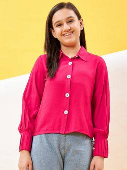 Stylo Bug - Girls Collar Neck Full Sleeves Magenta Top