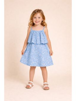 Stylo Bug - Girls Blue Floral Printed A-Line Sleeveless Dress