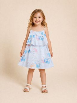 Stylo Bug - Girls Off White Printed A-Line Sleeveless Dress