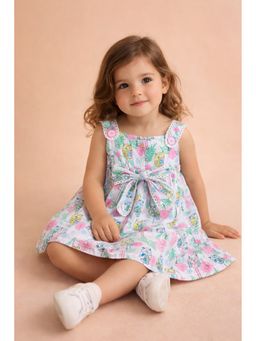 Stylo Bug - Girls Multicolor All Over Print Square Neck A-Line Dress