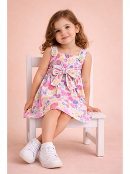 Stylo Bug - Girls Multicolor All Over Print Floral Square Neck A-Line Dress