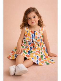 Stylo Bug - Girls Multicolor All Over Print Floral Square Neck A-Line Dress