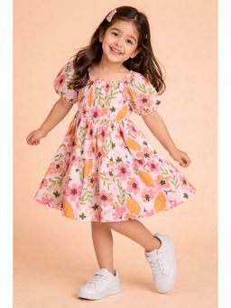 Stylo Bug - Girls All Over Floral Printed Peach A-Line Dress