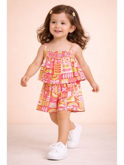 Stylo Bug - Girls Pink Printed Jumpsuit