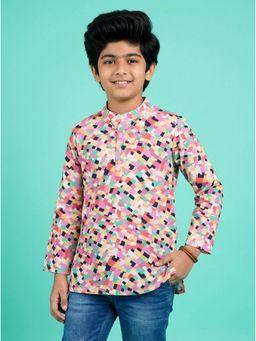 KiddoPanti - Boys Multicolor Cotton Printed Short Kurta