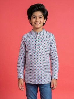 KiddoPanti - Boys Off White Rayon Cotton Printed Short Kurta