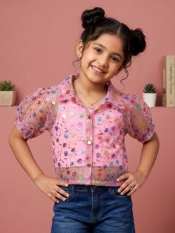 KiddoPanti - Girls Pink Cotton Spandex Sleeveless Racer Back Crop Top with Top