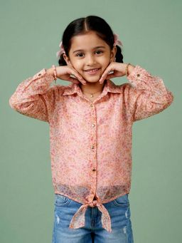 KiddoPanti - Girls Orange Floral Cotton Sleeveless Inner Slip with Top