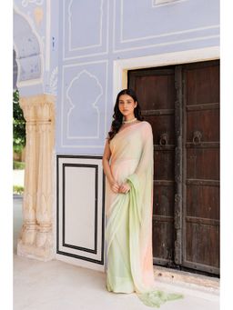 Geroo Luxe - Shaded Hand Embroidered Mukaish Pre Drape Saree with Unstitched Blouse