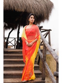 Geroo Luxe - Shaded Chiffon Pre Drape Saree with Unstitched Blouse