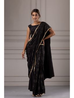 Geroo Luxe - Black Gold Print Pre-Drape Saree with Stitched Blouse