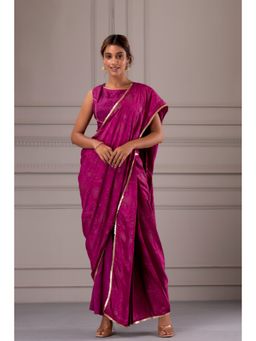 Geroo Luxe - Purple Handcrafted Pre-Drape Saree with Stitched Blouse