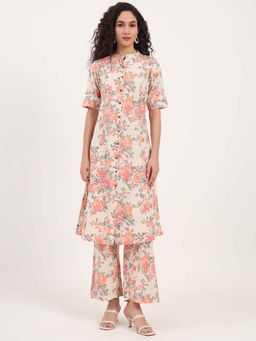 Divena - Cream Floral Printed Cotton Co-Ord (Set of 2)