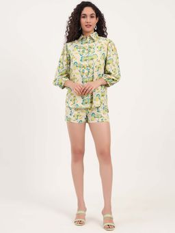 Divena - Green Floral Print Rayon Fabric Co-Ord (Set of 3)