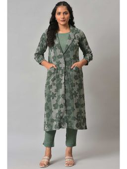 W - Green Floral Jacket-Kurta-Slim Pant (Set of 3)