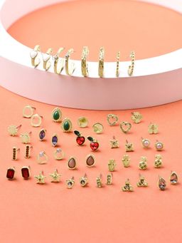 Zaveri Pearls - Set of 25 Gold Tone Classy Contemporary Studs & Hoop Earrings-ZPFK14700