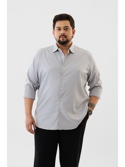 Snitch - Light Grey Solid Full Sleeves Regular Plus Size Formal Shirt For Men