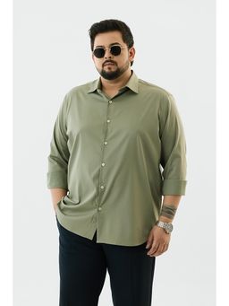 Snitch - Olive Solid Full Sleeves Regular Plus Size Formal Shirt For Men