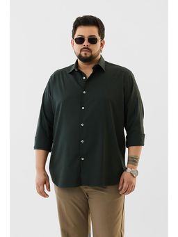Snitch - Dark Green Solid Full Sleeves Regular Plus Size Formal Shirt For Men