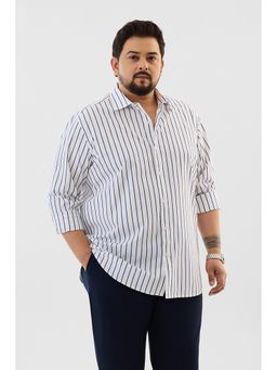 Snitch - White Stripes Full Sleeves Regular Plus Size Casual Shirt For Men