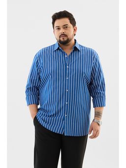 Snitch - Blue Stripes Full Sleeves Regular Plus Size Casual Shirt For Men
