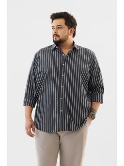 Snitch - Black Stripes Full Sleeves Regular Plus Size Casual Shirt For Men
