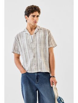 Snitch - Beige Self Design Half Sleeves Regular Casual Shirt For Men