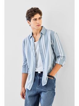 Snitch - Light Blue Stripes Full Sleeves Regular Casual Shirt For Men
