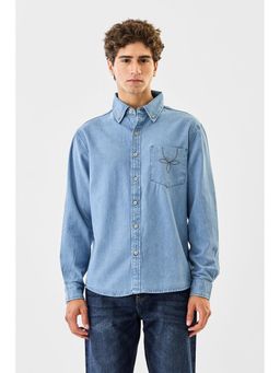Snitch - Light Blue Solid Full Sleeves Regular Casual Shirt For Men