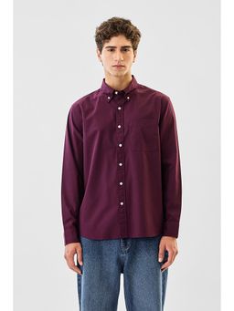 Snitch - Burgundy Solid Full Sleeves Regular Casual Shirt For Men