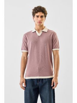 Snitch - Mauve Solid Half Sleeves Slim Casual Polo T-shirt For Men