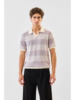 Snitch - Light Purple Stripes Half Sleeves Regular Casual Polo T-shirt For Men