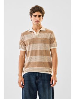 Snitch - Beige Checks Half Sleeves Regular Casual Polo T-shirt For Men