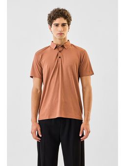Snitch - Rust Terracotta Solid Half Sleeves Regular Casual Polo T-shirt For Men
