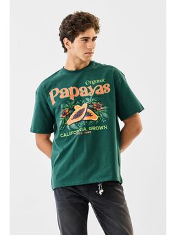 Snitch - Green Graphic Half Sleeves Oversized Casual T-shirt For Men