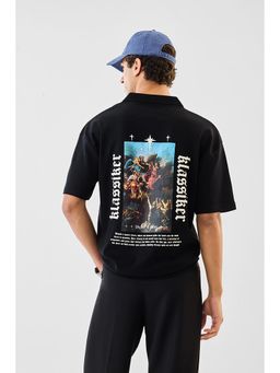 Snitch - Black Graphic Half Sleeves Oversized Casual Polo T-shirt For Men