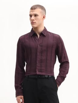 Rare Rabbit - Maroon Regular Fit Striped Formal Shirt