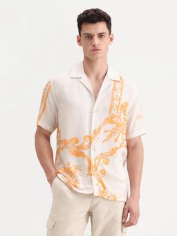 Rare Rabbit - Off White Boxy Fit Abstract Print Casual Shirt