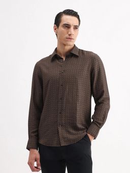 Rare Rabbit - Brown Regular Fit Monogram Print Casual Shirt
