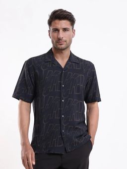 Rare Rabbit - Blue Relaxed Fit Monogram Print Casual Shirt