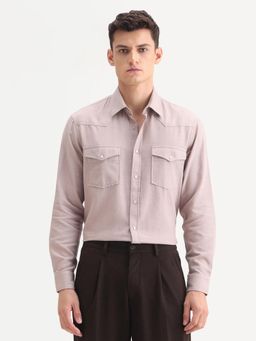 Rare Rabbit - Pink Regular Fit Plain Casual Shirt
