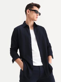 Rare Rabbit - Navy Blue Regular Fit Print Casual Shirt