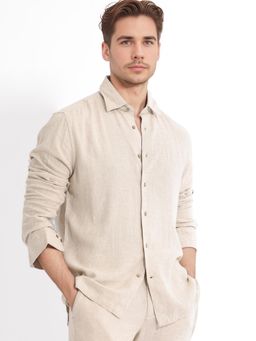 Rare Rabbit - Beige Linen Blend Casual Shirt