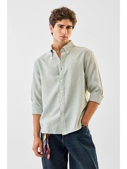 Snitch - Light Green Stripes Full Sleeves Regular Casual Shirt For Men